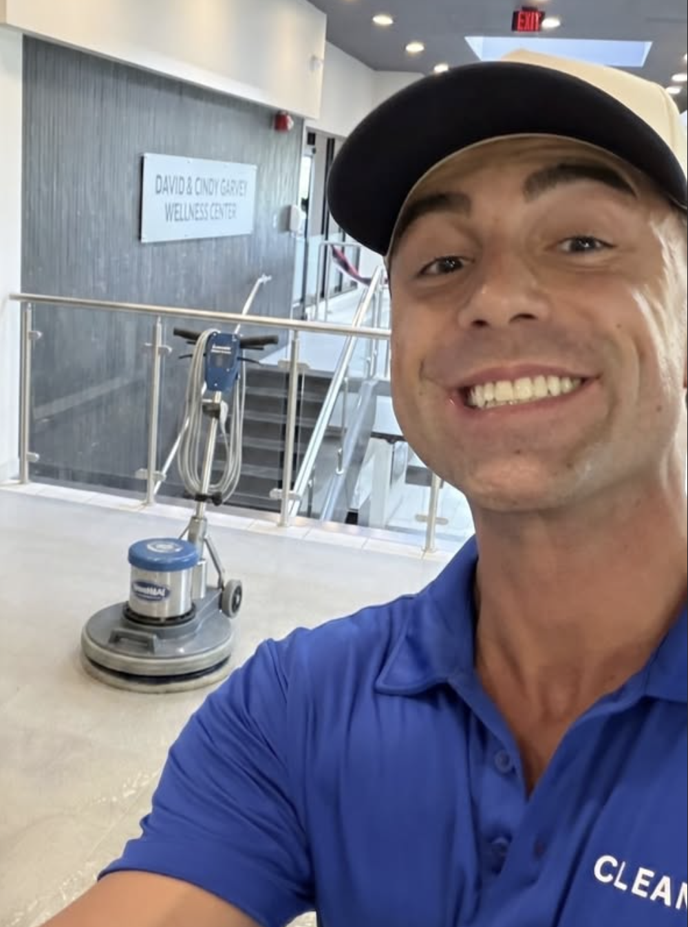 Dalton on a Clean Bro job with a floor buffer